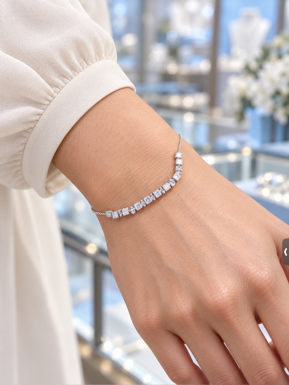 Elegant Cubic Zirconia Line Bracelet - White